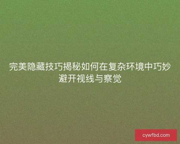 完美隐藏技巧揭秘如何在复杂环境中巧妙避开视线与察觉
