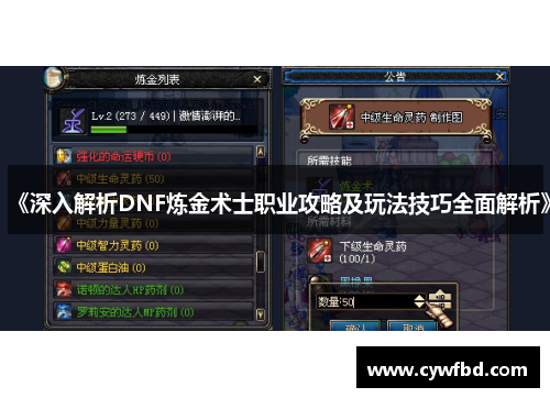 《深入解析DNF炼金术士职业攻略及玩法技巧全面解析》